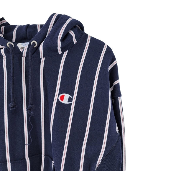 Champion Women's Reverse Weave Navy Stripe Pullover Hoodie - S - Picture 3 of 6